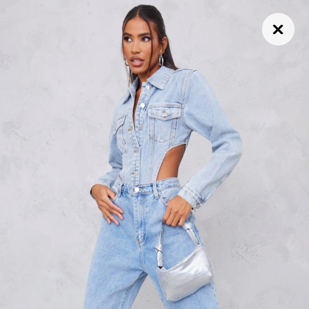PLT Denim Jacket cutout bodysuit